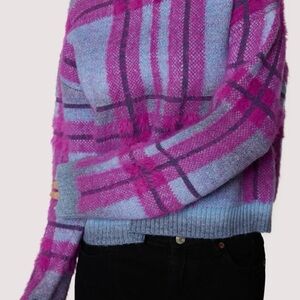 Lost + Wander Vibrant Pink and Blue Plaid Sweater